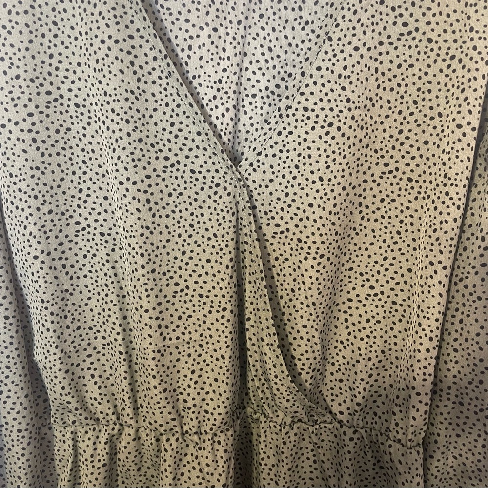 Olive Green Dotted Smocked Top - Picture 2 of 6